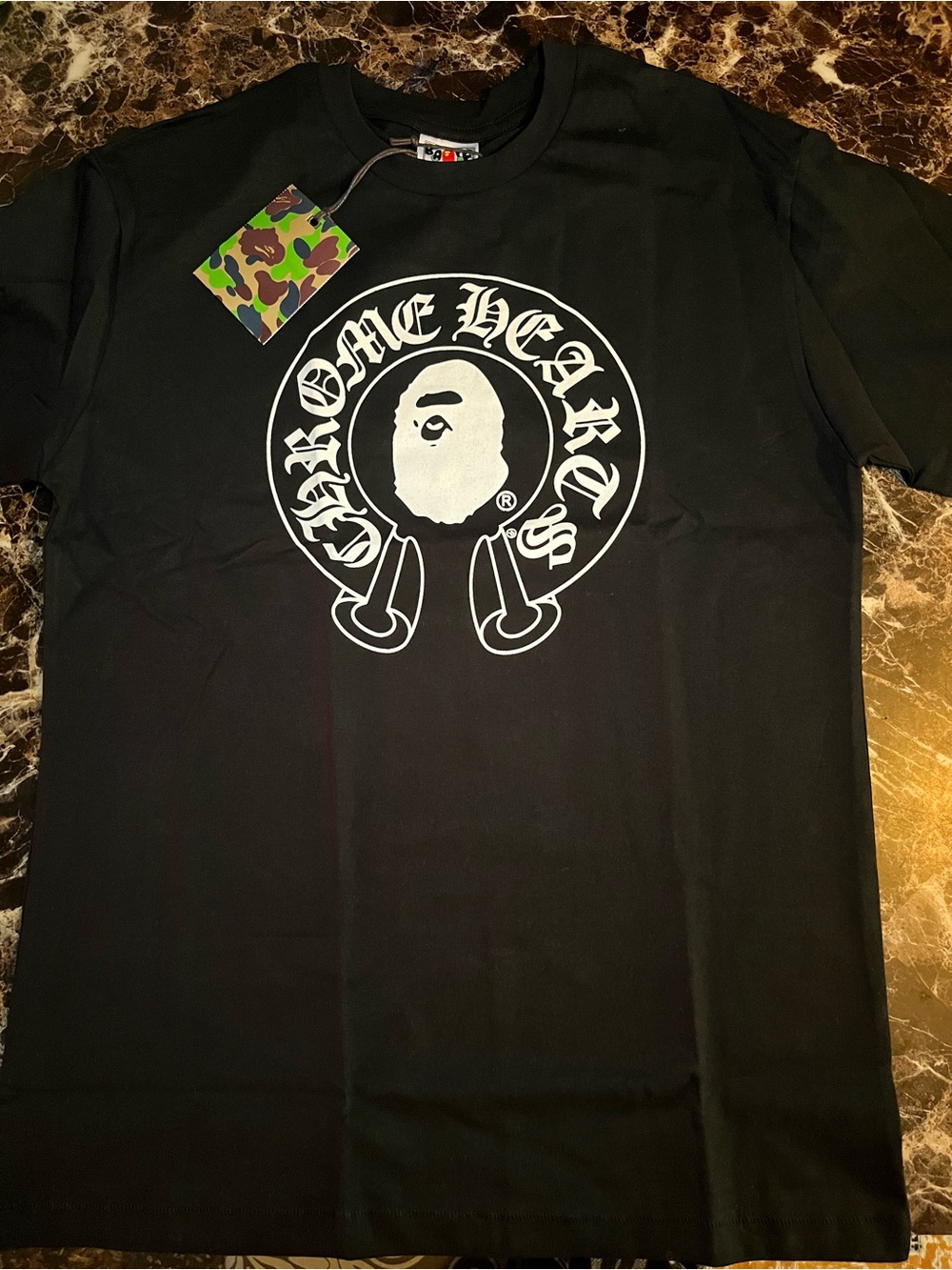 Bape X Chrome Hearts Black T-Shirt with White Graphic Logo